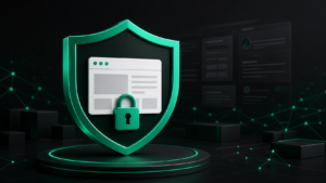 Emerald shield and padlock protecting a WordPress website
