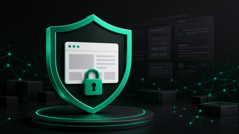 Emerald shield and padlock protecting a WordPress website